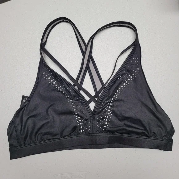 Victoria Sport Black Mesh Cutout Strappy Sports Bra Large Gym Workout Activewear - Picture 1 of 4